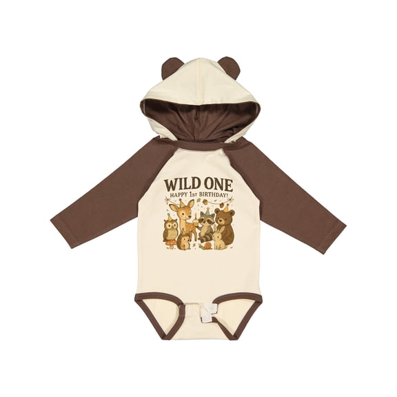 Inktastic Wild One Happy 1st Birthday Woodland Animals Boys or Girls Long Sleeve Baby Bodysuit