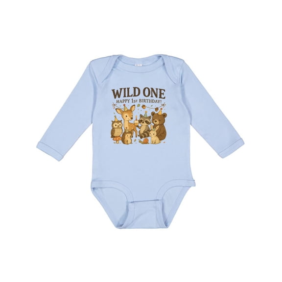 Inktastic Wild One Happy 1st Birthday Woodland Animals Boys or Girls Long Sleeve Baby Bodysuit