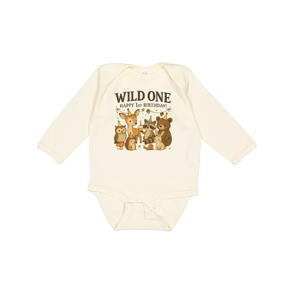 Inktastic Wild One Happy 1st Birthday Woodland Animals Boys or Girls Long Sleeve Baby Bodysuit