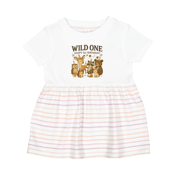 Inktastic Wild One Happy 1st Birthday Woodland Animals Girls Baby Dress