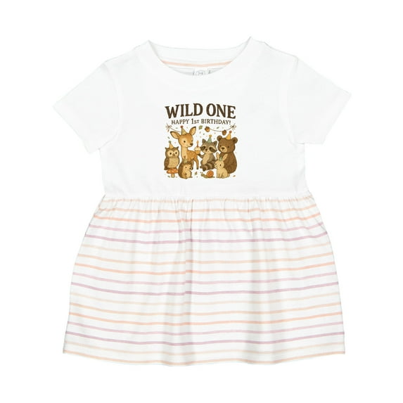 Inktastic Wild One Happy 1st Birthday Woodland Animals Girls Baby Dress