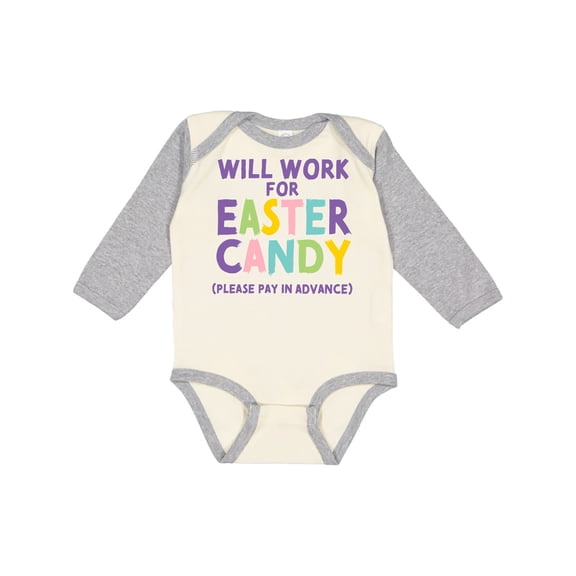 Inktastic Will Work for Easter Candy Please Pay in Advance Boys or Girls Long Sleeve Baby Bodysuit