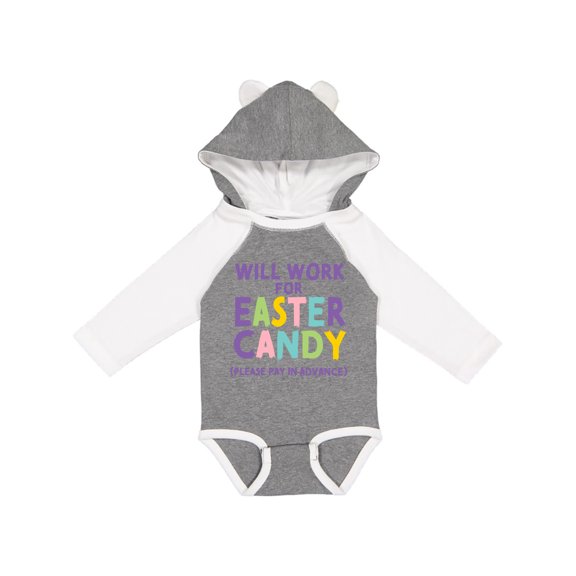Inktastic Will Work for Easter Candy Please Pay in Advance Boys or Girls Long Sleeve Baby Bodysuit