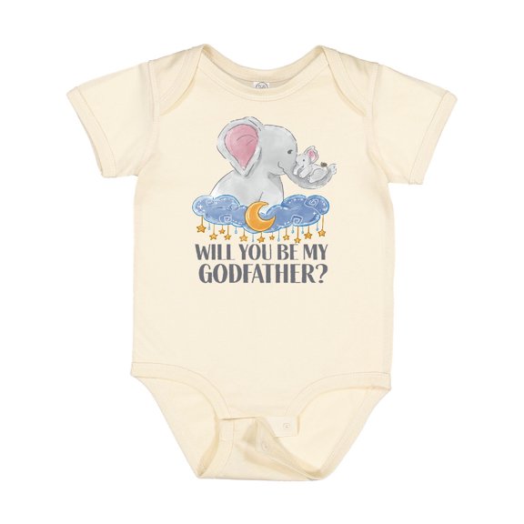 Inktastic Will You Be My Godfather? Elephants Moon and Stars Boys or Girls Baby Bodysuit