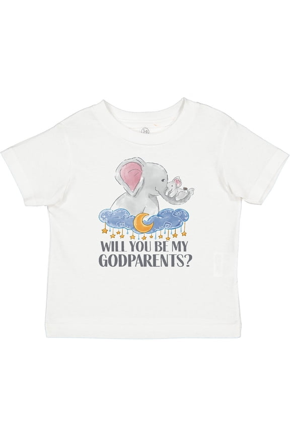 Will You Be My Godparents? Cute Elephants Moon and Stars Boys or Girls Baby T-Shirt