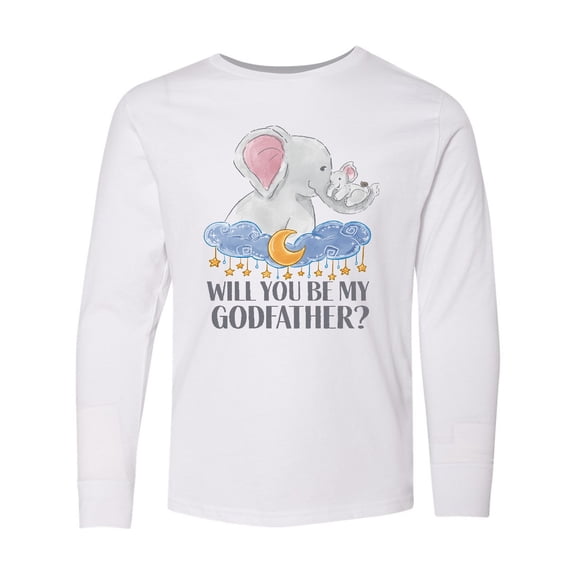 Inktastic Will You Be My Godfather? Elephants Moon and Stars Long Sleeve Youth T-Shirt