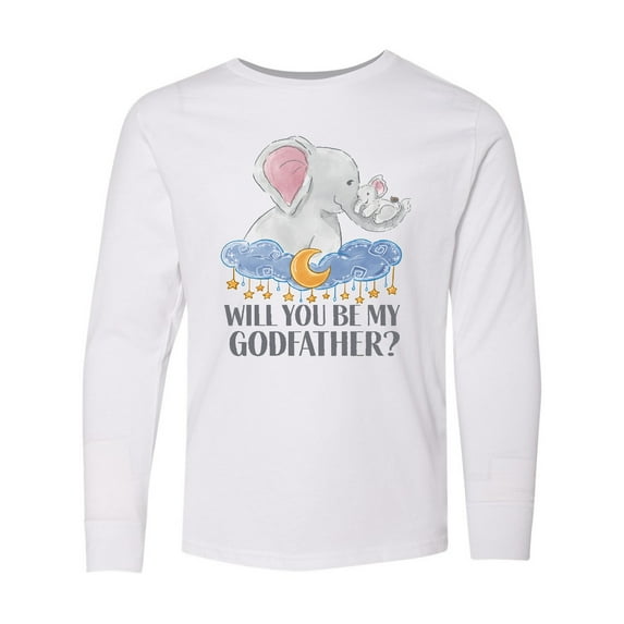 Inktastic Will You Be My Godfather? Elephants Moon and Stars Long Sleeve Youth T-Shirt