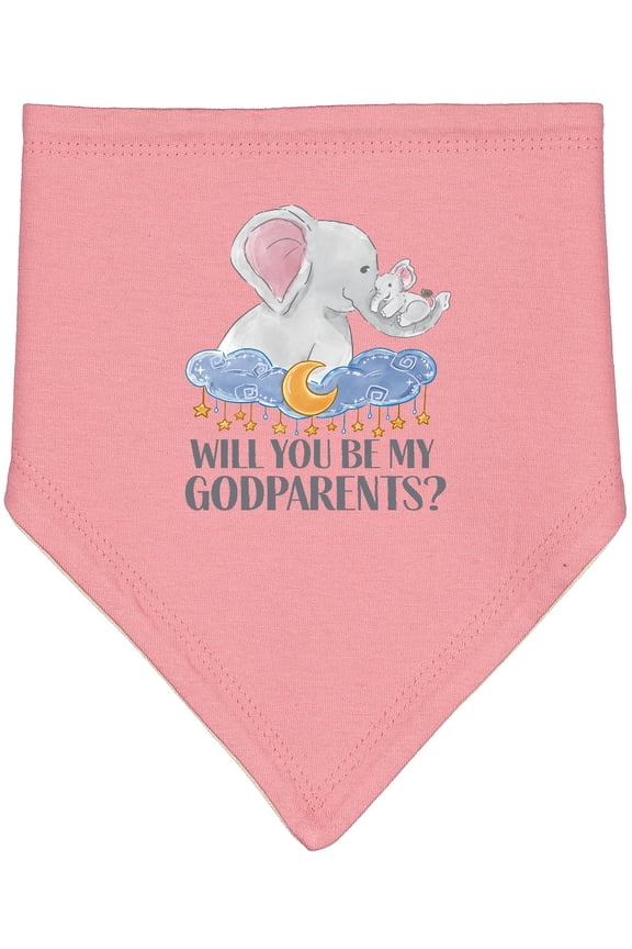 Will You Be My Godparents? Cute Elephants Moon and Stars Baby Bandana Bib