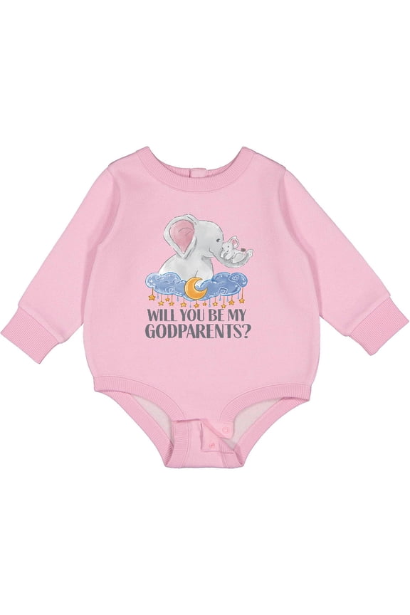 Will You Be My Godparents? Cute Elephants Moon and Stars Baby Fleece Bodysuit