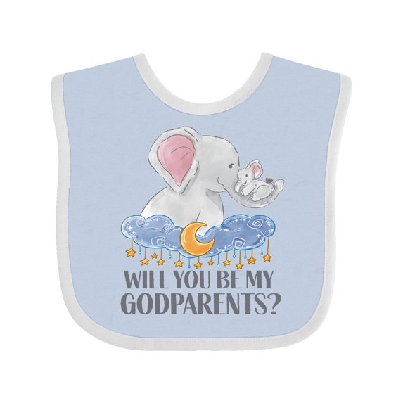 Inktastic Will You Be My Godparents? Cute Elephants Moon and Stars Boys or Girls Baby Bib