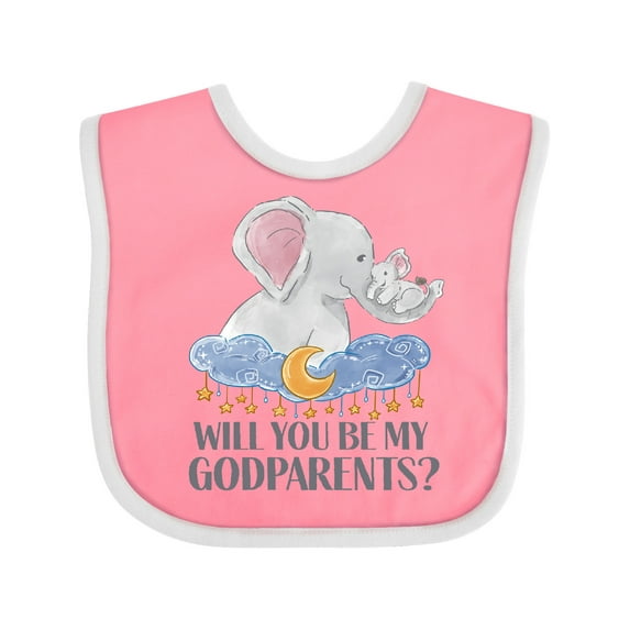 Inktastic Will You Be My Godparents? Cute Elephants Moon and Stars Boys or Girls Baby Bib