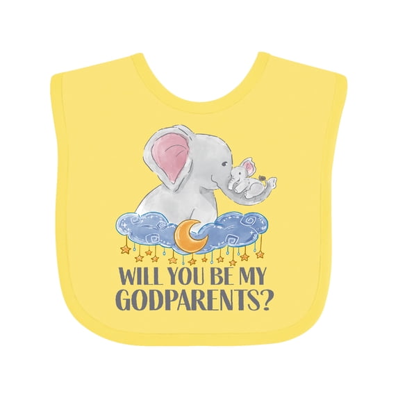 Inktastic Will You Be My Godparents? Cute Elephants Moon and Stars Boys or Girls Baby Bib