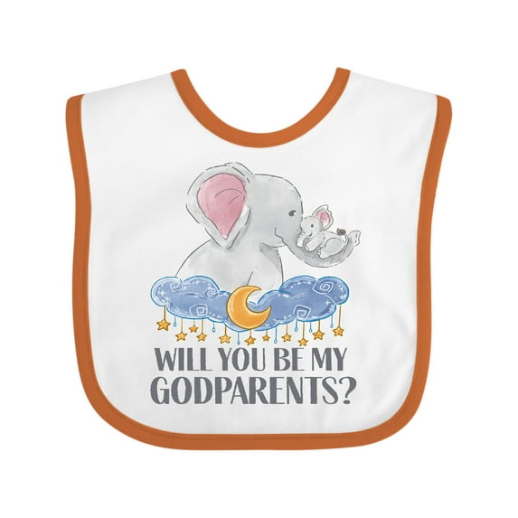 Inktastic Will You Be My Godparents? Cute Elephants Moon and Stars Boys or Girls Baby Bib