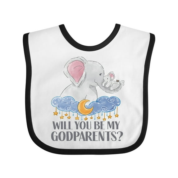 Inktastic Will You Be My Godparents? Cute Elephants Moon and Stars Boys or Girls Baby Bib