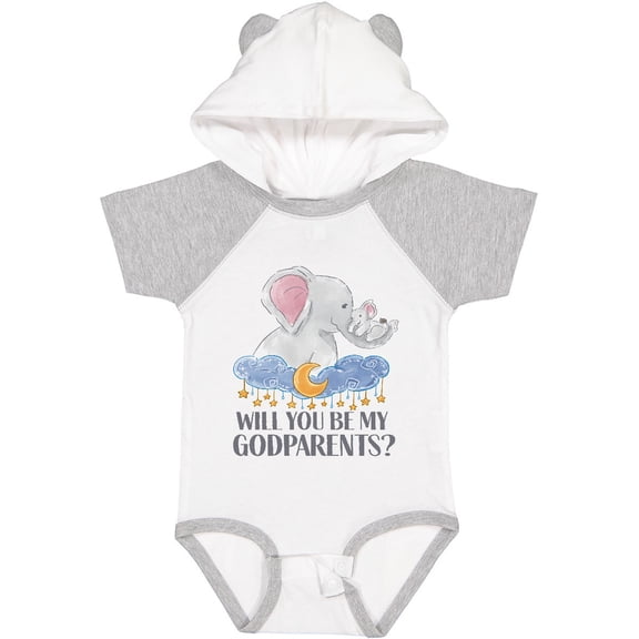 Inktastic Will You Be My Godparents? Cute Elephants Moon and Stars Boys or Girls Baby Bodysuit
