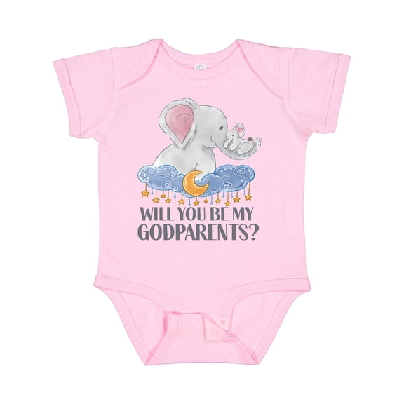 Inktastic Will You Be My Godparents? Cute Elephants Moon and Stars Boys or Girls Baby Bodysuit
