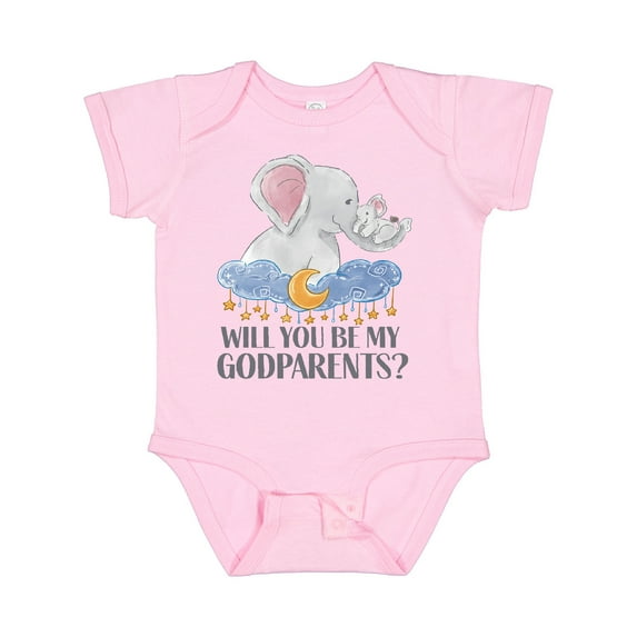 Inktastic Will You Be My Godparents? Cute Elephants Moon and Stars Boys or Girls Baby Bodysuit