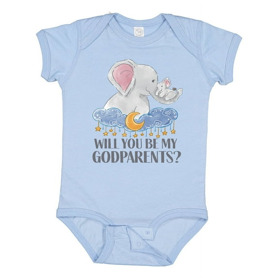 Inktastic Will You Be My Godparents? Cute Elephants Moon and Stars Boys or Girls Baby Bodysuit