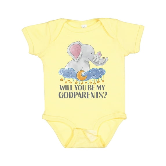 Inktastic Will You Be My Godparents? Cute Elephants Moon and Stars Boys or Girls Baby Bodysuit