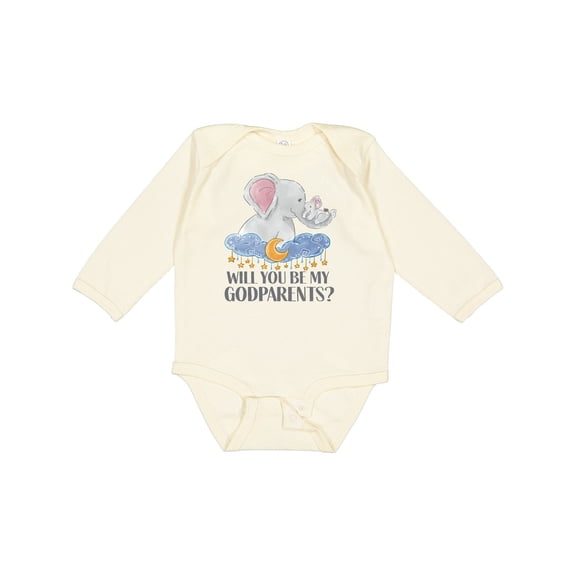 Inktastic Will You Be My Godparents? Cute Elephants Moon and Stars Boys or Girls Long Sleeve Baby Bodysuit