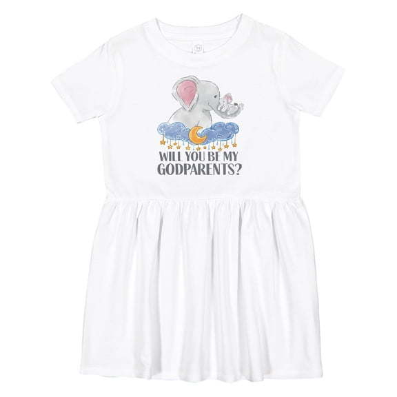 Inktastic Will You Be My Godparents? Cute Elephants Moon and Stars Girls Toddler Dress