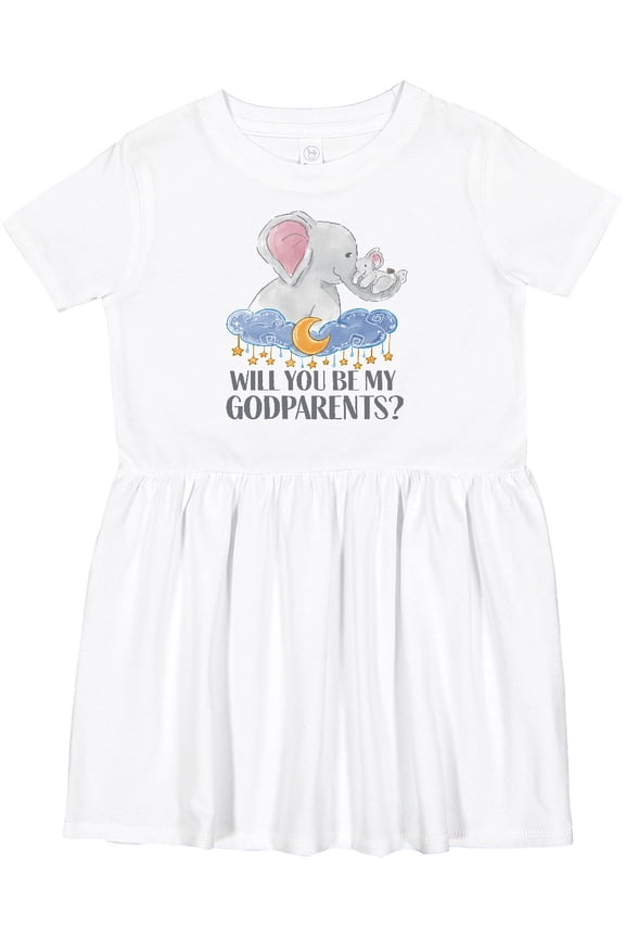 Will You Be My Godparents? Cute Elephants Moon and Stars Girls Toddler Dress