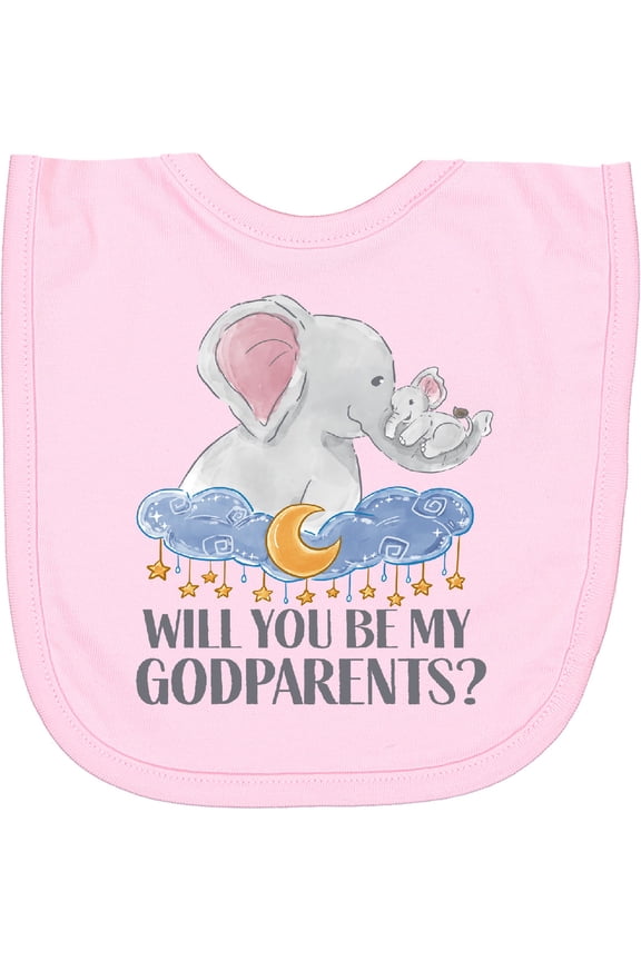 Will You Be My Godparents? Cute Elephants Moon and Stars Newborn Bib