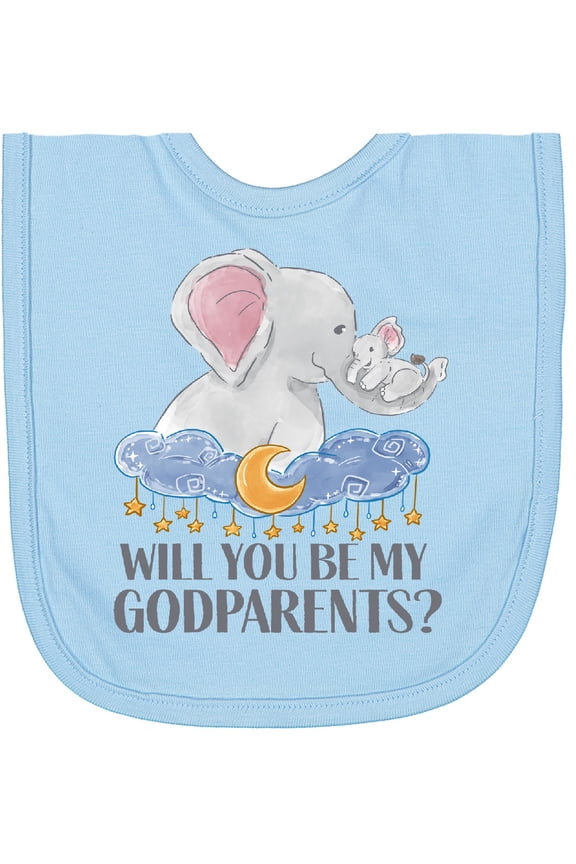 Will You Be My Godparents? Cute Elephants Moon and Stars Newborn Bib