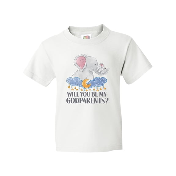 Inktastic Will You Be My Godparents? Cute Elephants Moon and Stars Youth T-Shirt