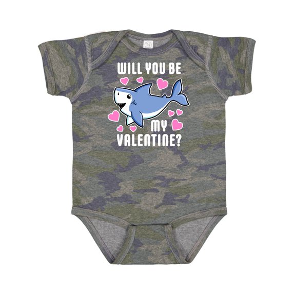 Inktastic Will You Be My Valentine with Cute Shark and Hearts Boys or Girls Baby Bodysuit