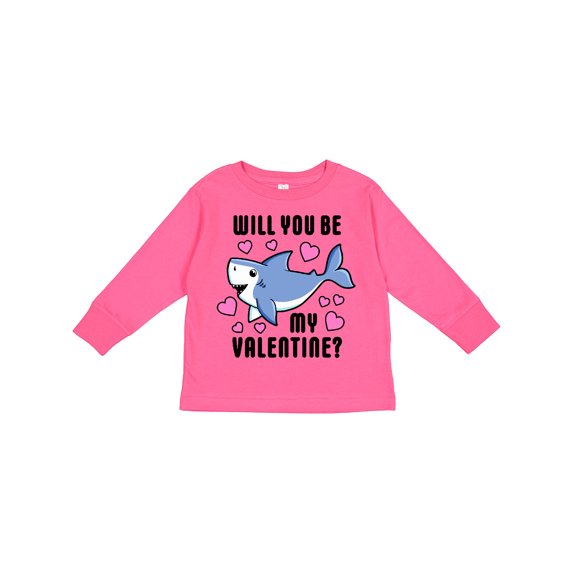Inktastic Will You Be My Valentine with Cute Shark and Hearts Boys or Girls Long Sleeve Toddler T-Shirt