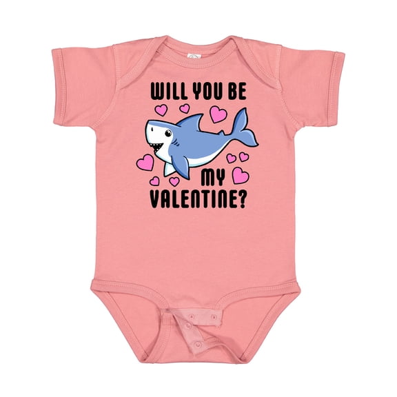 Inktastic Will you be my Valentine with Cute Shark and Hearts Boys or Girls Baby Bodysuit