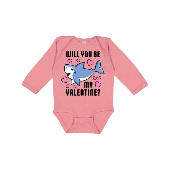 Inktastic Will you be my Valentine with Cute Shark and Hearts Boys or Girls Long Sleeve Baby Bodysuit