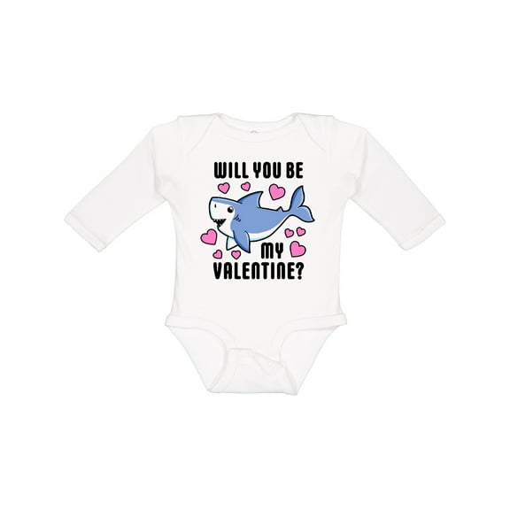 Inktastic Will you be my Valentine with Cute Shark and Hearts Boys or Girls Long Sleeve Baby Bodysuit