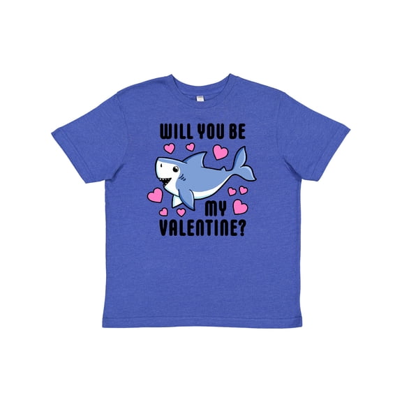 Inktastic Will you be my Valentine with Cute Shark and Hearts Youth T-Shirt