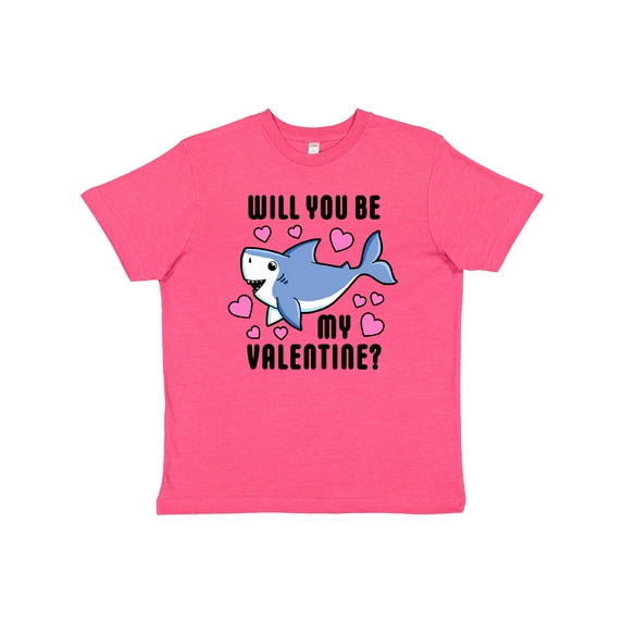 Inktastic Will you be my Valentine with Cute Shark and Hearts Youth T-Shirt