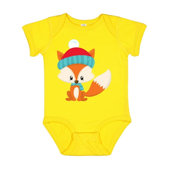 Inktastic Winter Fox, Cute Fox, Fox with Hat, Fox with Scarf Boys or Girls Baby Bodysuit