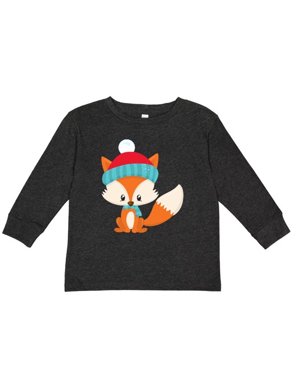 Winter Fox, Cute Fox, Fox with Hat, Fox with Scarf Boys or Girls Long Sleeve Toddler T-Shirt