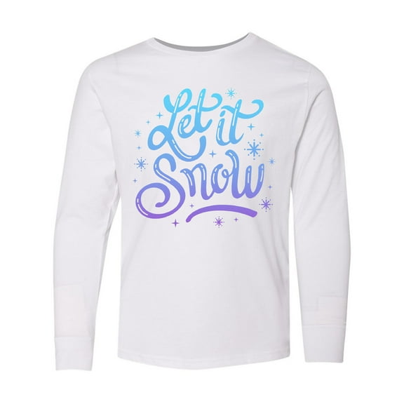 Inktastic Winter Let It Snow Lettering in Blue with Snowflakes Long Sleeve Youth T-Shirt
