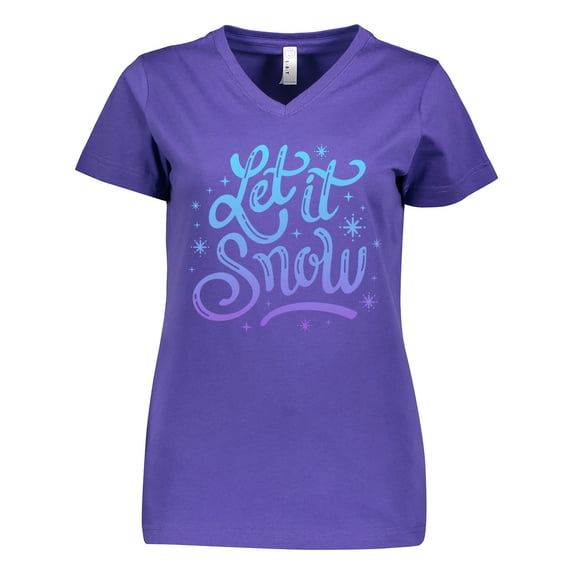 Inktastic Winter Let It Snow Lettering in Blue with Snowflakes Women's V-Neck T-Shirt