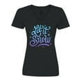 thumbnail image 1 of Inktastic Winter Let It Snow Lettering in Blue with Snowflakes Women's V-Neck T-Shirt, 1 of 5