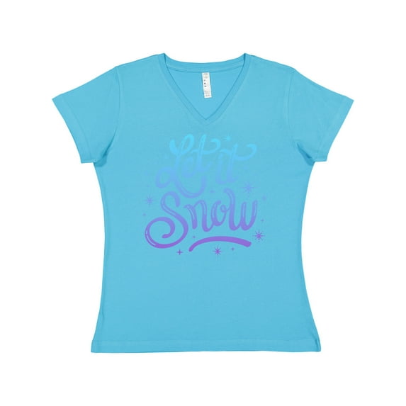 Inktastic Winter Let It Snow Lettering in Blue with Snowflakes Women's V-Neck T-Shirt
