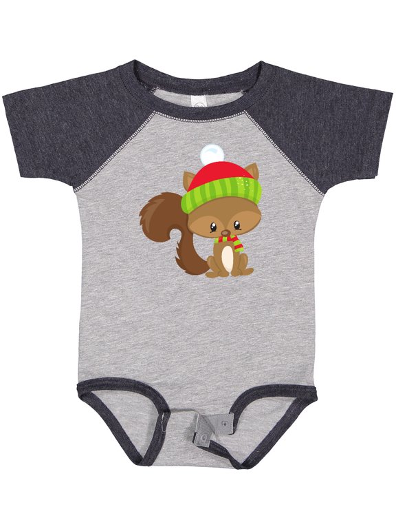 Winter Squirrel, Cute Squirrel, Squirrel with Hat Boys or Girls Baby Bodysuit