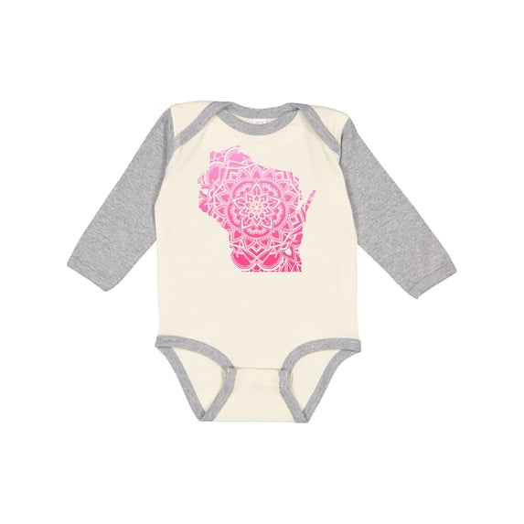 Inktastic Wisconsin Silhouette Mandala Boys or Girls Long Sleeve Baby Bodysuit