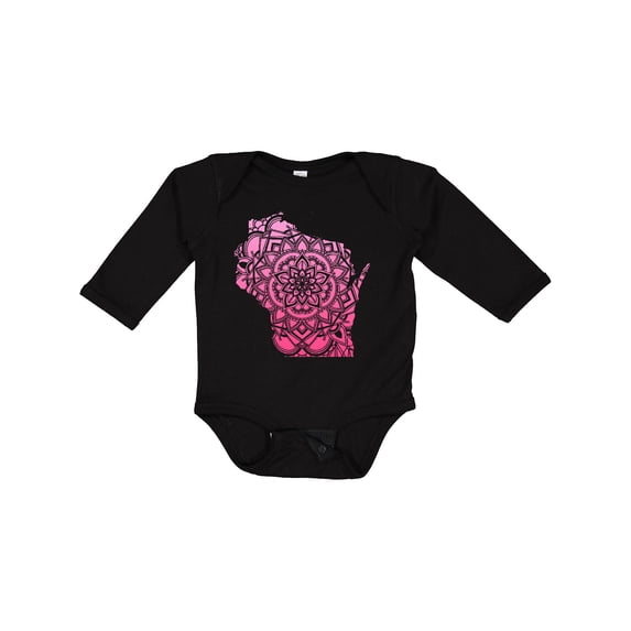 Inktastic Wisconsin Silhouette Mandala Boys or Girls Long Sleeve Baby Bodysuit