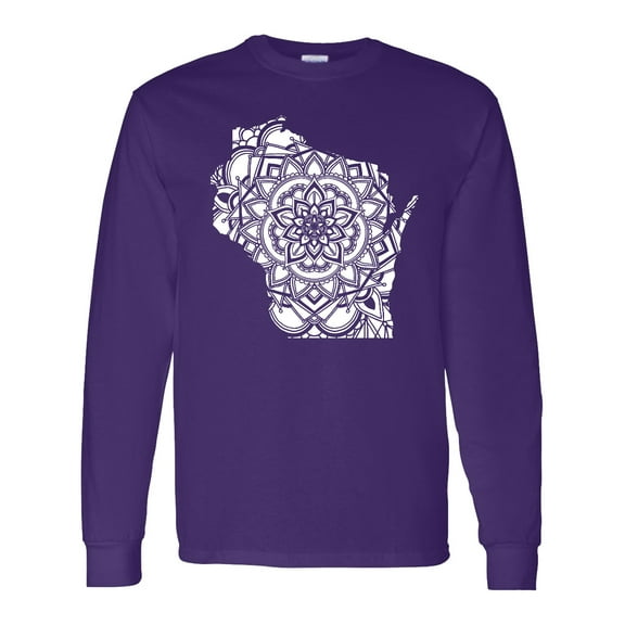 Inktastic Wisconsin Silhouette Mandala Long Sleeve T-Shirt