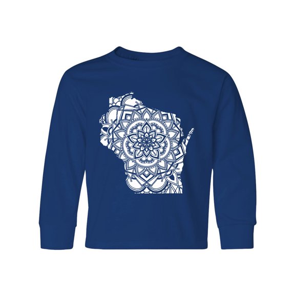 Inktastic Wisconsin Silhouette Mandala Long Sleeve Youth T-Shirt