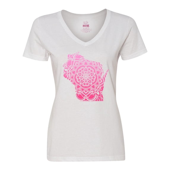 Inktastic Wisconsin Silhouette Mandala Women's V-Neck T-Shirt