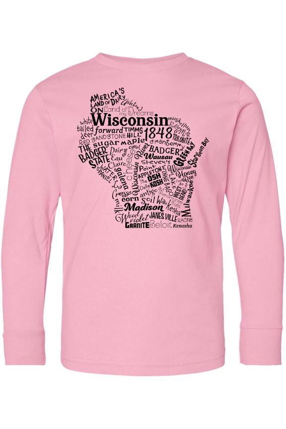 Wisconsin State Word Salad Long Sleeve Youth T-Shirt