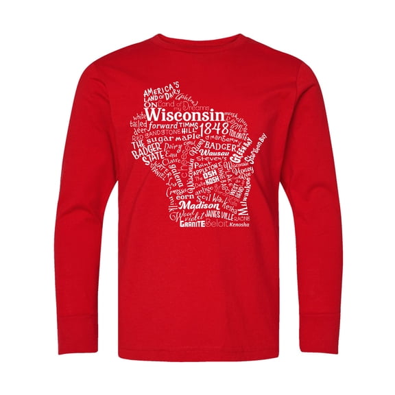 Inktastic Wisconsin State Word Salad Long Sleeve Youth T-Shirt